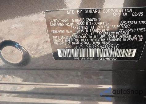 2025 Subaru Forester Hybrid Premium из США, поврежденный, VIN JF2SLSED3SH402916